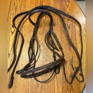 Horse Tack Fancy Stitched Raised Leather Brown English Headstall/Reins